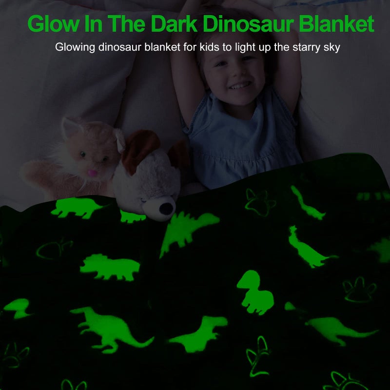 TEHALK Dinosaur Glow in The Dark Blanket for Kids, Toddler Blanket for Boys, Dinosaur Gifts for Boys/Kids, Soft Fleece Blanket Throw, Birthday Gifts 40"x60" - Image 2